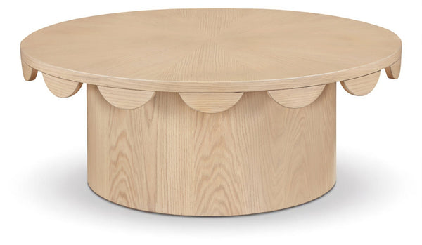 Meridian Furniture Dahlia Oak Veneer Coffee Table with Scalloped Art Deco Edges for Stylish Living Rooms Natural 99094Natural-CT