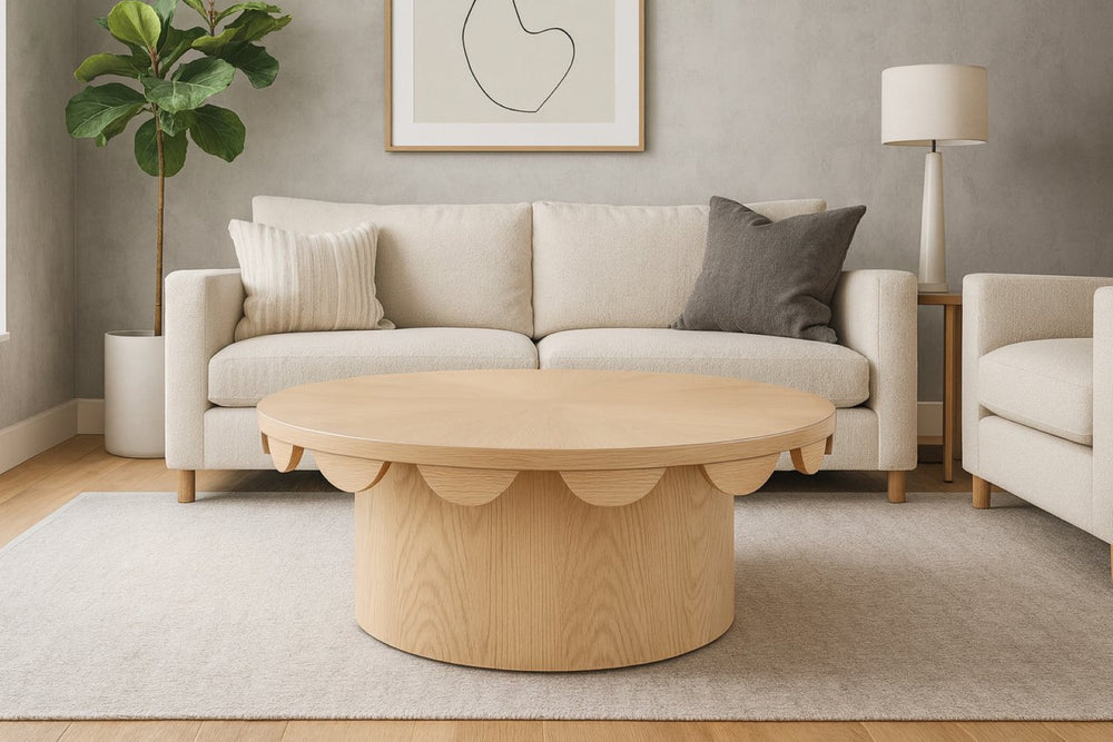 Meridian Furniture Dahlia Oak Veneer Coffee Table with Scalloped Art Deco Edges for Stylish Living Rooms Natural 99094Natural-CT