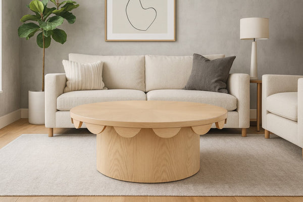 Meridian Furniture Dahlia Oak Veneer Coffee Table with Scalloped Art Deco Edges for Stylish Living Rooms Natural 99094Natural-CT