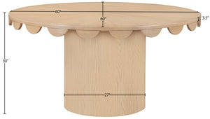 Meridian Furniture Dahlia Round Oak Veneer Dining Table Art Deco Scalloped Edge Seats Six People Natural 99094Natural-DT60