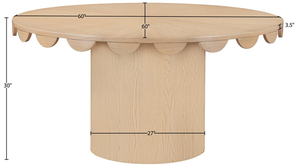 Meridian Furniture Dahlia Round Oak Veneer Dining Table Art Deco Scalloped Edge Seats Six People Natural 99094Natural-DT60