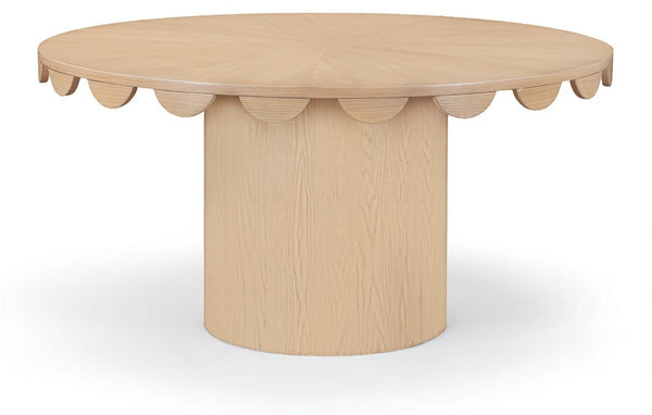 Meridian Furniture Dahlia Round Oak Veneer Dining Table Art Deco Scalloped Edge Seats Six People Natural 99094Natural-DT60