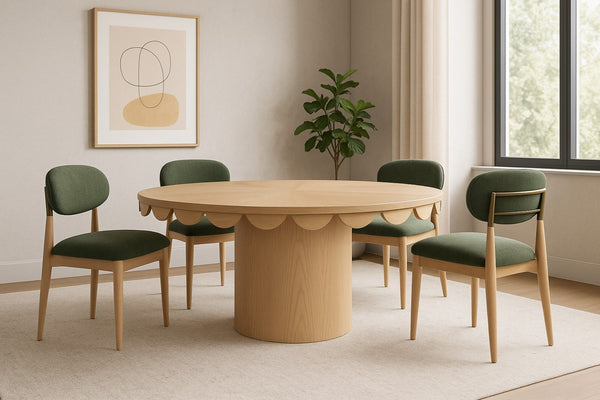 Meridian Furniture Dahlia Round Oak Veneer Dining Table Art Deco Scalloped Edge Seats Six People Natural 99094Natural-DT60