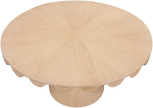 Meridian Furniture Dahlia Round Oak Veneer Dining Table Art Deco Scalloped Edge Seats Six People Natural 99094Natural-DT60