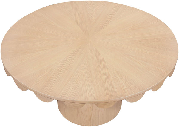 Meridian Furniture Dahlia Round Oak Veneer Dining Table Art Deco Scalloped Edge Seats Six People Natural 99094Natural-DT60