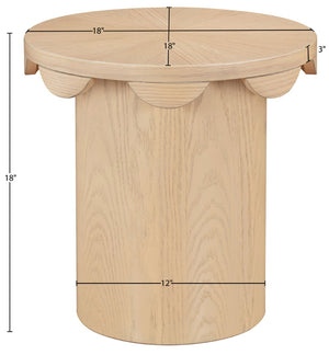 Meridian Furniture Dahlia Oak Veneer End Table with Scalloped Art Deco Edge for Living Room or Bedroom Natural 15 inches H 99094Natural-ET