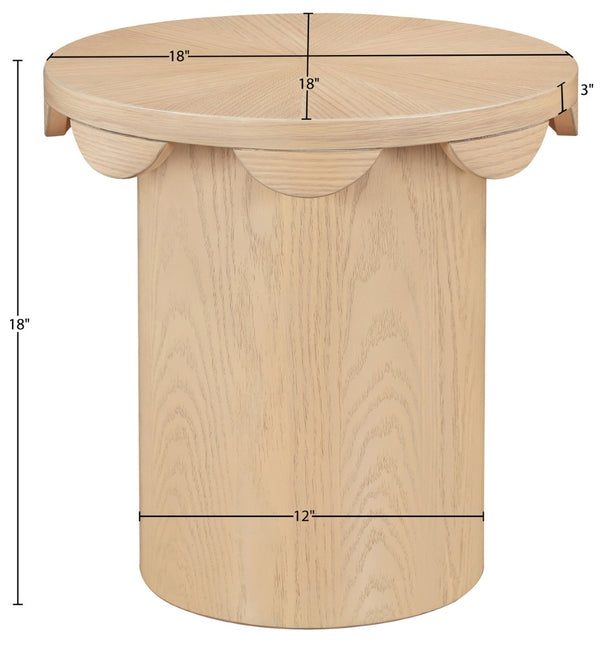 Meridian Furniture Dahlia Oak Veneer End Table with Scalloped Art Deco Edge for Living Room or Bedroom Natural 15 inches H 99094Natural-ET