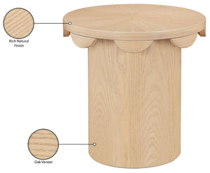 Meridian Furniture Dahlia Oak Veneer End Table with Scalloped Art Deco Edge for Living Room or Bedroom Natural 15 inches H 99094Natural-ET