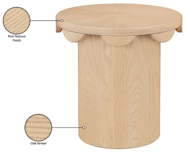 Meridian Furniture Dahlia Oak Veneer End Table with Scalloped Art Deco Edge for Living Room or Bedroom Natural 15 inches H 99094Natural-ET