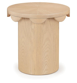 Meridian Furniture Dahlia Oak Veneer End Table with Scalloped Art Deco Edge for Living Room or Bedroom Natural 15 inches H 99094Natural-ET