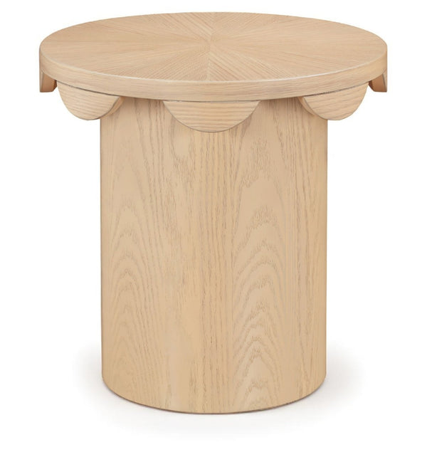 Meridian Furniture Dahlia Oak Veneer End Table with Scalloped Art Deco Edge for Living Room or Bedroom Natural 15 inches H 99094Natural-ET