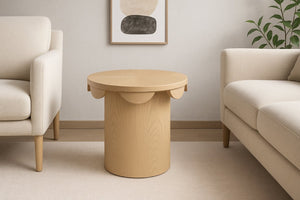 Meridian Furniture Dahlia Oak Veneer End Table with Scalloped Art Deco Edge for Living Room or Bedroom Natural 15 inches H 99094Natural-ET