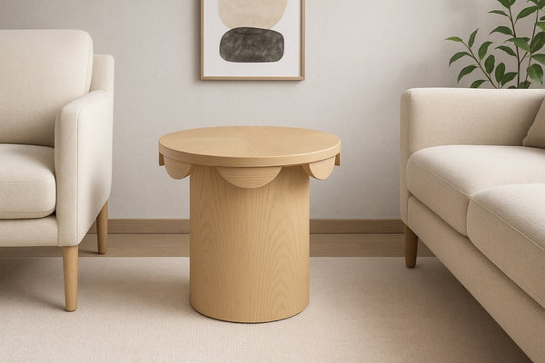 Meridian Furniture Dahlia Oak Veneer End Table with Scalloped Art Deco Edge for Living Room or Bedroom Natural 15 inches H 99094Natural-ET