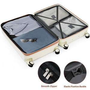 English Elm Luggage Set of 3 Abs Hard Shell Suitcases with Spinner Wheels and Built in Cup Holder White+Gold N726P296016R
