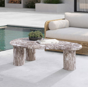 Meridian Furniture Sassari Sculptural Concrete Coffee Table with Marbled Finish for Indoor Outdoor Living Spaces Brown 99095Brown-CT