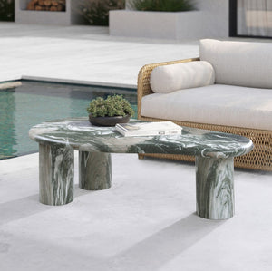Meridian Furniture Sassari Sculptural Concrete Coffee Table with Marbled Finish for Indoor Outdoor Living Spaces Green 99095Green-CT