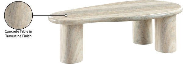 Meridian Furniture Sassari Sculptural Concrete Coffee Table with Marbled Finish for Indoor Outdoor Living Spaces Natural 99095Travertine-CT