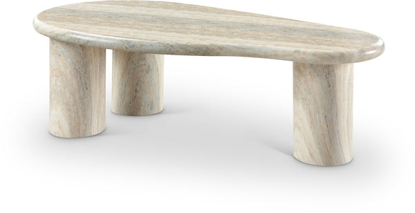 Meridian Furniture Sassari Sculptural Concrete Coffee Table with Marbled Finish for Indoor Outdoor Living Spaces Natural 99095Travertine-CT