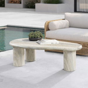 Meridian Furniture Sassari Sculptural Concrete Coffee Table with Marbled Finish for Indoor Outdoor Living Spaces Natural 99095Travertine-CT