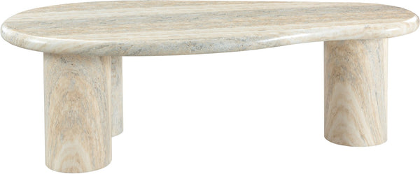 Meridian Furniture Sassari Sculptural Concrete Coffee Table with Marbled Finish for Indoor Outdoor Living Spaces Natural 99095Travertine-CT