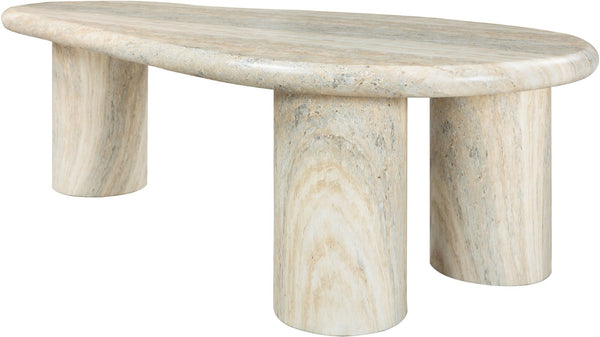 Meridian Furniture Sassari Sculptural Concrete Coffee Table with Marbled Finish for Indoor Outdoor Living Spaces Natural 99095Travertine-CT