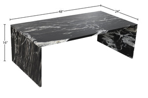 Meridian Furniture Pienza Handcrafted Stone Coffee Table with Fluted Sculptural Base for Art Deco Living Rooms Black Genuine Marble 99096Black-CT