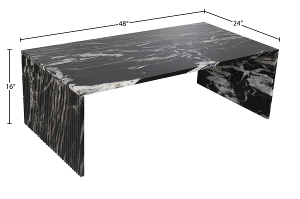 Meridian Furniture Pienza Handcrafted Stone Coffee Table with Fluted Sculptural Base for Art Deco Living Rooms Black Genuine Marble 99096Black-CT
