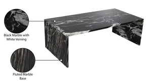 Meridian Furniture Pienza Handcrafted Stone Coffee Table with Fluted Sculptural Base for Art Deco Living Rooms Black Genuine Marble 99096Black-CT