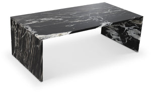 Meridian Furniture Pienza Handcrafted Stone Coffee Table with Fluted Sculptural Base for Art Deco Living Rooms Black Genuine Marble 99096Black-CT