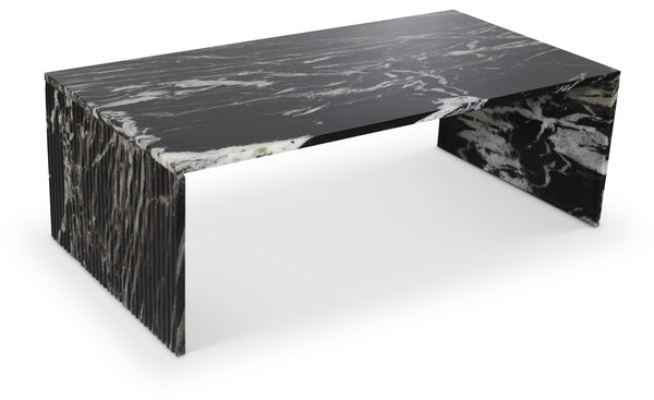 Meridian Furniture Pienza Handcrafted Stone Coffee Table with Fluted Sculptural Base for Art Deco Living Rooms Black Genuine Marble 99096Black-CT