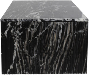 Meridian Furniture Pienza Handcrafted Stone Coffee Table with Fluted Sculptural Base for Art Deco Living Rooms Black Genuine Marble 99096Black-CT