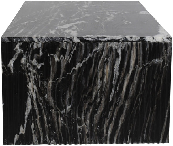 Meridian Furniture Pienza Handcrafted Stone Coffee Table with Fluted Sculptural Base for Art Deco Living Rooms Black Genuine Marble 99096Black-CT