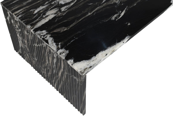 Meridian Furniture Pienza Handcrafted Stone Coffee Table with Fluted Sculptural Base for Art Deco Living Rooms Black Genuine Marble 99096Black-CT
