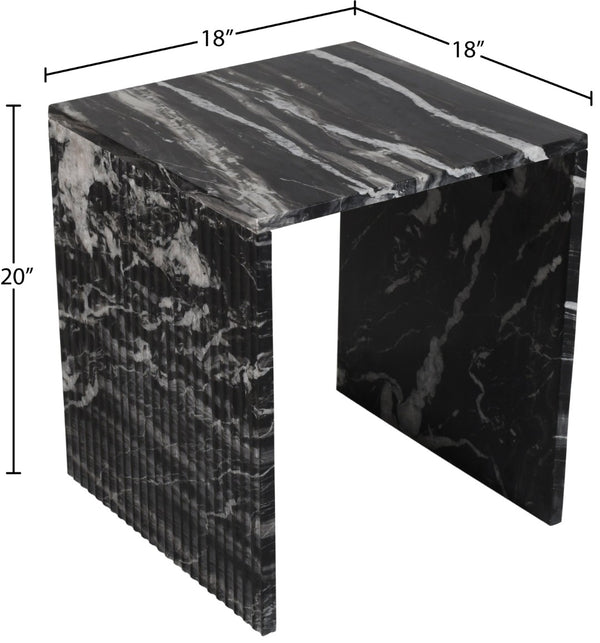 Meridian Furniture Pienza Sculptural Fluted End Table Art Deco Handcrafted Stone Accent for Modern Living Room Black Genuine Marble 99096Black-ET