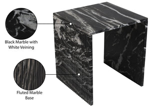 Meridian Furniture Pienza Sculptural Fluted End Table Art Deco Handcrafted Stone Accent for Modern Living Room Black Genuine Marble 99096Black-ET