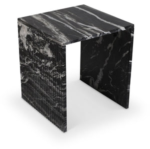 Meridian Furniture Pienza Sculptural Fluted End Table Art Deco Handcrafted Stone Accent for Modern Living Room Black Genuine Marble 99096Black-ET