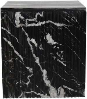 Meridian Furniture Pienza Sculptural Fluted End Table Art Deco Handcrafted Stone Accent for Modern Living Room Black Genuine Marble 99096Black-ET