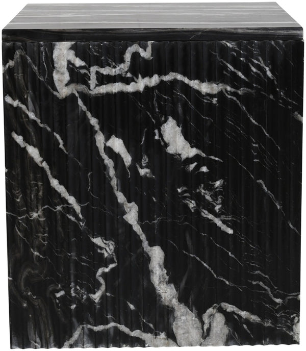 Meridian Furniture Pienza Sculptural Fluted End Table Art Deco Handcrafted Stone Accent for Modern Living Room Black Genuine Marble 99096Black-ET