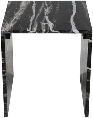 Meridian Furniture Pienza Sculptural Fluted End Table Art Deco Handcrafted Stone Accent for Modern Living Room Black Genuine Marble 99096Black-ET