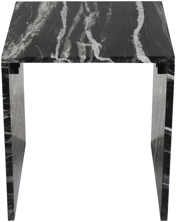 Meridian Furniture Pienza Sculptural Fluted End Table Art Deco Handcrafted Stone Accent for Modern Living Room Black Genuine Marble 99096Black-ET