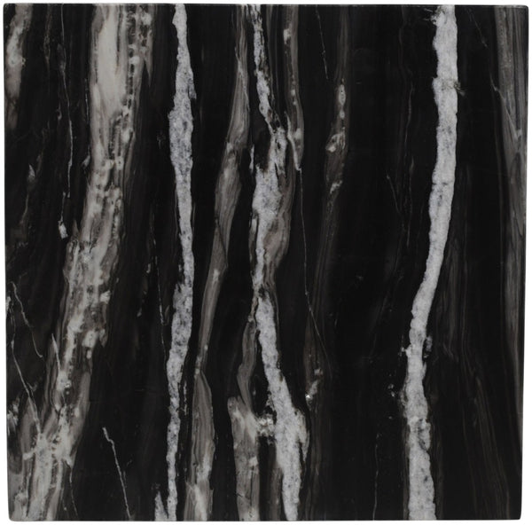 Meridian Furniture Pienza Sculptural Fluted End Table Art Deco Handcrafted Stone Accent for Modern Living Room Black Genuine Marble 99096Black-ET