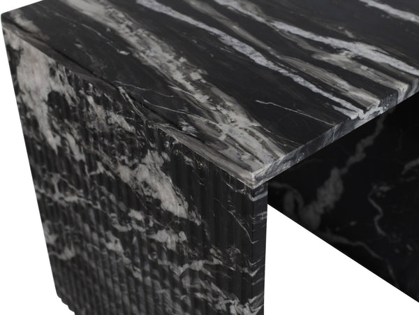 Meridian Furniture Pienza Sculptural Fluted End Table Art Deco Handcrafted Stone Accent for Modern Living Room Black Genuine Marble 99096Black-ET