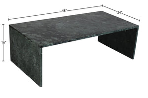 Meridian Furniture Pienza Handcrafted Stone Coffee Table with Fluted Sculptural Base for Art Deco Living Rooms Green Genuine Marble 99096Green-CT
