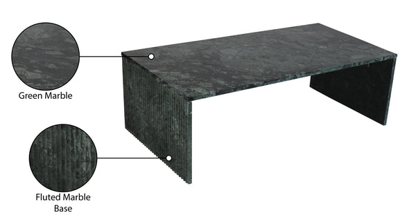 Meridian Furniture Pienza Handcrafted Stone Coffee Table with Fluted Sculptural Base for Art Deco Living Rooms Green Genuine Marble 99096Green-CT