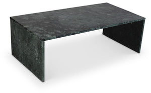Meridian Furniture Pienza Handcrafted Stone Coffee Table with Fluted Sculptural Base for Art Deco Living Rooms Green Genuine Marble 99096Green-CT