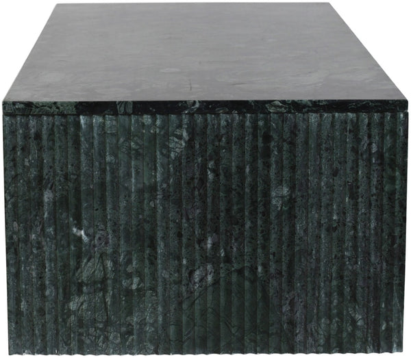 Meridian Furniture Pienza Handcrafted Stone Coffee Table with Fluted Sculptural Base for Art Deco Living Rooms Green Genuine Marble 99096Green-CT