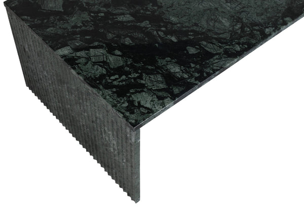 Meridian Furniture Pienza Handcrafted Stone Coffee Table with Fluted Sculptural Base for Art Deco Living Rooms Green Genuine Marble 99096Green-CT