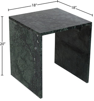 Meridian Furniture Pienza Sculptural Fluted End Table Art Deco Handcrafted Stone Accent for Modern Living Room Green Genuine Marble 99096Green-ET