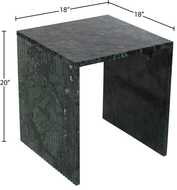 Meridian Furniture Pienza Sculptural Fluted End Table Art Deco Handcrafted Stone Accent for Modern Living Room Green Genuine Marble 99096Green-ET