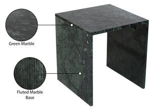 Meridian Furniture Pienza Sculptural Fluted End Table Art Deco Handcrafted Stone Accent for Modern Living Room Green Genuine Marble 99096Green-ET